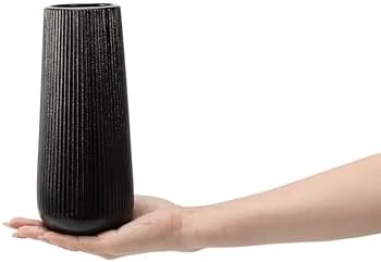 7.8''H Ceramic Vase, Pampas Grass Vase, Ribbed Modern Decor, Matte Black
