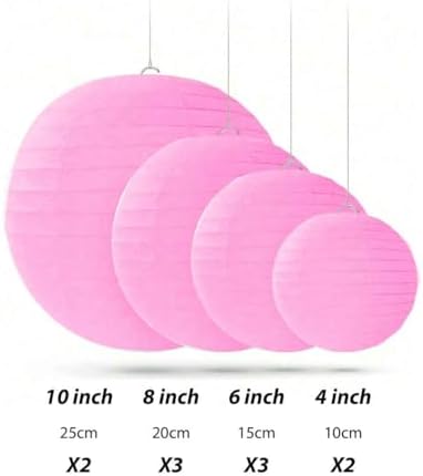 Pink Paper Lanterns Decorative 10pcs Party Hanging Decorations for Bachelorette Wedding Birthday Baby Shower Graduation Anniversary Pink Themed Room Decor DIY Activities