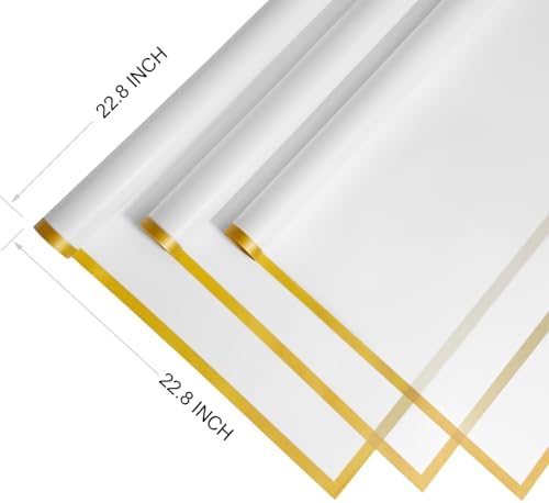 Duyasurs 20 Sheets Floral Wrapping Paper, Waterproof Bouquet Wrapping, 22.8x22.8IN, Florist Supplies Packaging Paper, DIY Gift Box, Wedding & Birthday Gifts, Gold Edge(White)