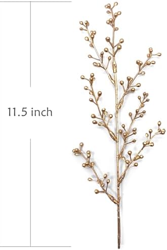 Artificial Golden Berry Stem Decorations, Fake Bead Sticks Picks Plastic Plants for Home Party Christmas Berries Stems Tree Ornaments Wreath Crafts DIY Gift Wedding Bouquet Xmas Decor Gold 6 Pcs