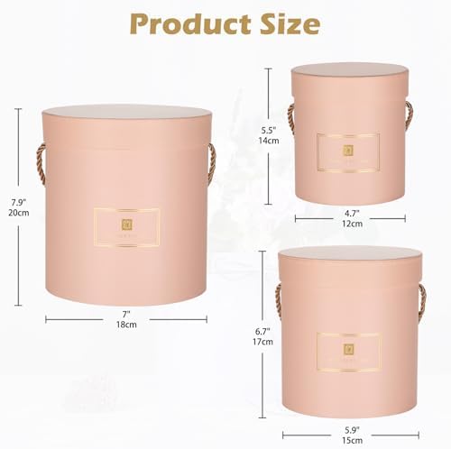 Hollyone Pink Gift Box with Lids Set of 3 Round Nesting Gift Boxes for Presents 3 Assorted Sizes Flowers Arrangements Box for Gift Giving Christmas Valentine Thanksgiving Mom Gifts Present Wrapping