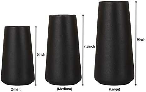 Ceramic Black Vase, Simple Vases for Lavender Pampas Grass Dried Flowers Plants, Frosted Elegant Vase for Modern Table Shelf Wedding Home Decor (Large)