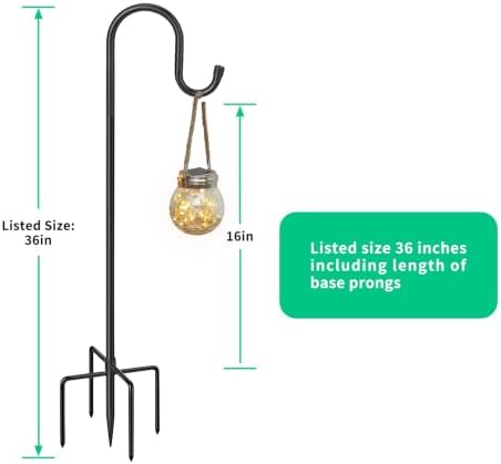 36in 5‑Prong Shepherd Hooks,4‑Pack Heavy‑Duty Iron Garden Hooks for Outdoor