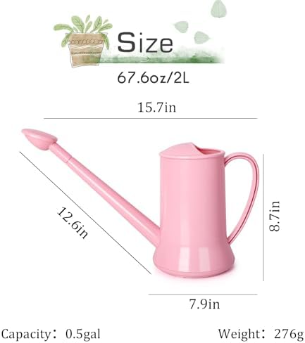 XXXFLOWER 1/2 Gallon Small Indoor Plant Watering Can, 2L Long Spout Removable Nozzle Flower Watering Pot for Office House Indoor Garden（Pink,67 oz）