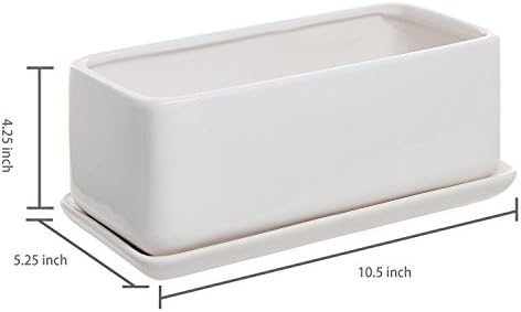 MyGift White Ceramic Succulent Planter with Drainage & Saucer, 2 Pack