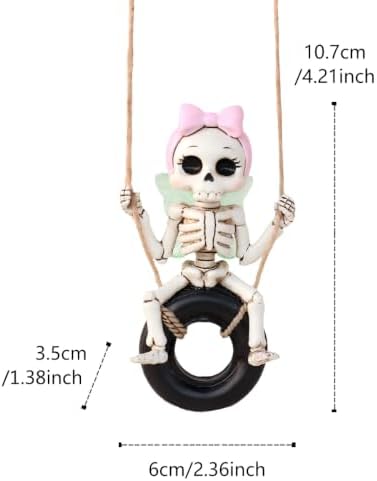 Swing Fairy Skeleton Garden Statue with Luminous Wings, 4.21 Inch Cute Small Skeleton Figurine Resin Sculpture Funny Tree Hanging Ornaments for Patio Lawn Yard Outdoor Halloween Decor
