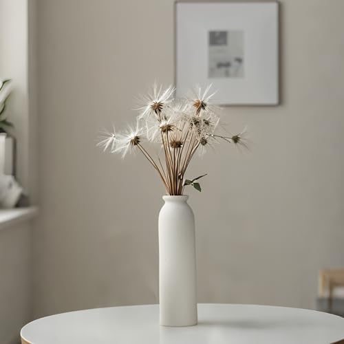10.6 inches Tall Decorative Ceramic Vase Set, 3 Pieces, Nordic Modern Boho Style, White, for Home Decor (L White)