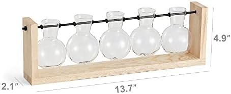 Mkono Plant Propagation Station Wall Desktop Beige Wood Stand 5 Vase Holder