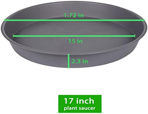 2 Pack of 16 17 inch Plant Saucer (15 inch Base), 2.3" Depth, Plant Trays for Pots, Plastic Plant Saucers for Indoors, Bird Bath Bowls, Flower Pot Drip Trays for Planter (17", Cement)