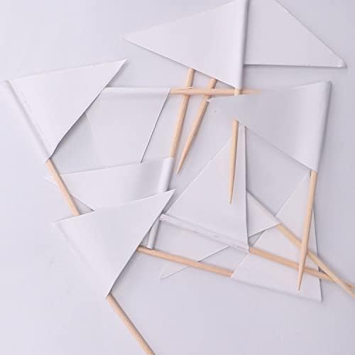 stidsds Solid White Cupcake Toppers Flags Mini Small Plain White Triangle Toothpick Stick Flag Blank DIY Color Decoration(100 pcs)