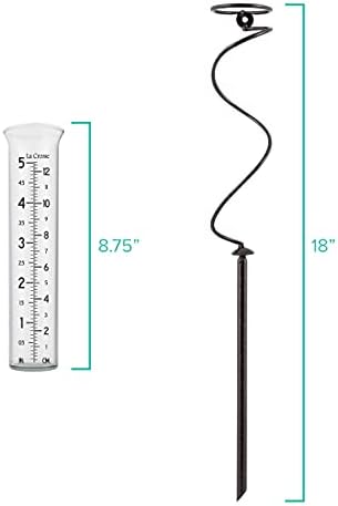 La Crosse 704-08967-INT Original Handcrafted Colombian Metal Finish Spiral Rain Gauge with 5-inch Capacity Glass Rain Garden Tube