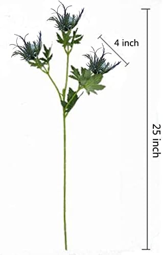 5 Pack Silk Artificial Thistle Flowers Eryngiums Faux Plants for Garden Wedding Prom Party Bouquet Floral Arrangement (Blue)