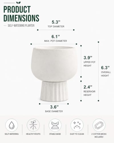 Self Watering Pots for Indoor Plants, 6 Inch Ceramic African Violet Pot