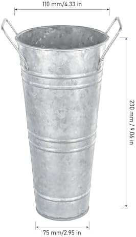 KINJOEK 8 PCS 9 Inch Galvanized Metal Flower Vases, Rustic Farmhouse French Flower Bucket Pots with Handle, Tall Galvanized Metal Vases for Centerpieces, Planter, Home Decor, Silver