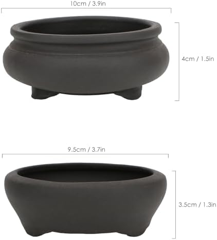 Bonsai Planter 2 pc 3.7" + 3.9" Unglazed Round Ceramic Succulent Pots Set