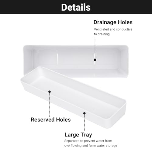 GREANER Long Window Boxes Planters, 6 Pack 16x3.8 Inch Vegetable Box Pot with Tray, Indoor Succulent Cactus Flowers Plastic Rectangle Pot for Balcony, Office, Garden, Outdoor, Windowsill - White