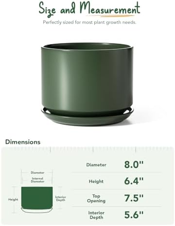 LE TAUCI 8 Inch Plant Pot, Ceramic Pots for Plants, Forest Green
