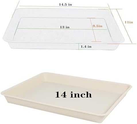 VUWEZ Rectangle Plant Tray, Plant Drip Tray, Plant Pot Saucers, Plant Germination Trays, Plant Saucers, 14.5'' x 11'' x 1.5'' (2 pack), Beige