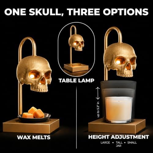 Nomnu Skull Candle Warmer Lamp with Timer and Dimmer, Golden Gothic Decor