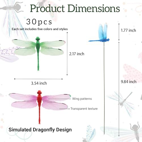30PCS 3D Dragonfly Garden Stakes Artificial Plastic Dragonfly Garden Decor