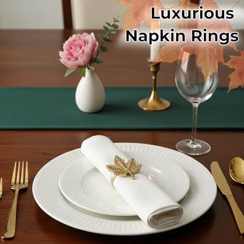 CLEENTABLE Metal Leaf Napkin Rings, 12-Pack, Antique Gold