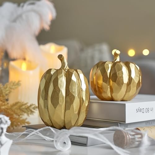 FESTGLOX Pumpkin Decor Fall Decoration, Resin Gold Pumpkins for Decorating