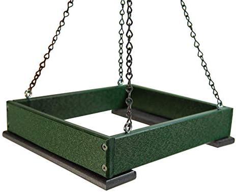 JCs Wildlife Poly Lumber Hanging Tray Platform Bird Feeder with Removable Seed Tray - Backyard Open Platform Cardinal Feeder (Green, Medium)