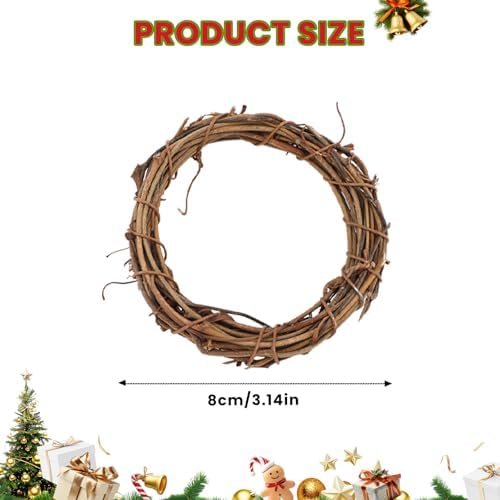 12 Pcs 3 Inch Natural Grapevine Wreaths, Hand-Woven Vine Branch Wreath, Rattan Wreath for DIY Crafts, Christmas Decorations, Home & Event Styling Party Wedding Decor
