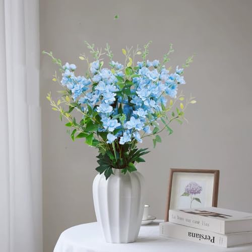 9 pcs Blue Delphinium Artificial Flowers, 34.25''Long Stem Silk Larkspur Fake Flowers Faux Delphinium Bulk for Home Wedding Garden Table Decor