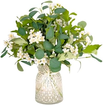 4Pcs 16" Artificial Eucalyptus & White Cherry Blossom Stems