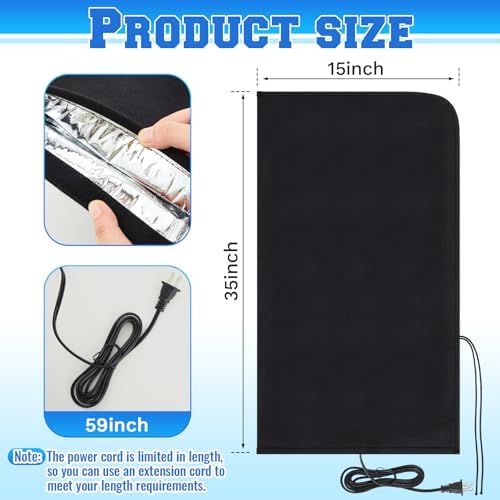 2 Pcs 35" L x15 W Electric Heated Outdoor Faucet Cover for Winter Freeze Protection Heating Hose Bib Covers for Winter, Water Pipe Heater for Garden Faucet Insulated Spigot Protector, Black