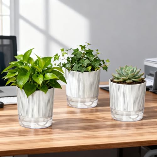 3 Pack Self Watering Pots Set, 4 Inch Self Watering Pots for Indoor Plants