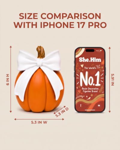 SHEHIM 2-Pack Fall Decor Decorative Resin 6'' Pumpkin Decorations with Bows