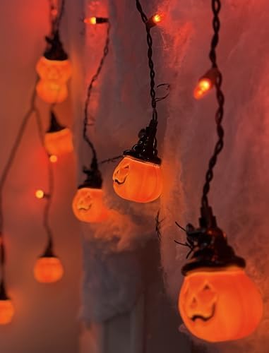 7FT Halloween Pumpkin Curtain String Lights Plug-in 25 LED Decor
