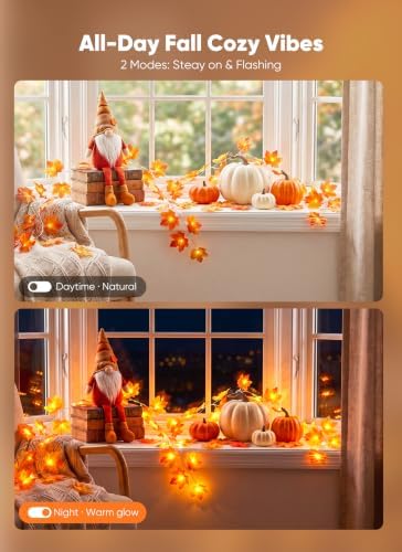 Brightown 6 Pack Fall Decorations for Home Maple Leaf Garland with Lights