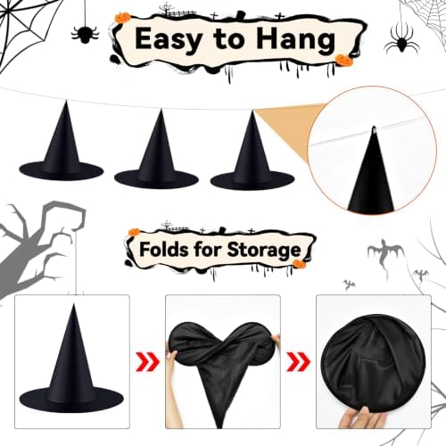 ZeeDix 24 PCS Halloween Witch Hats, Hanging Decor for Yard Porch Ceiling