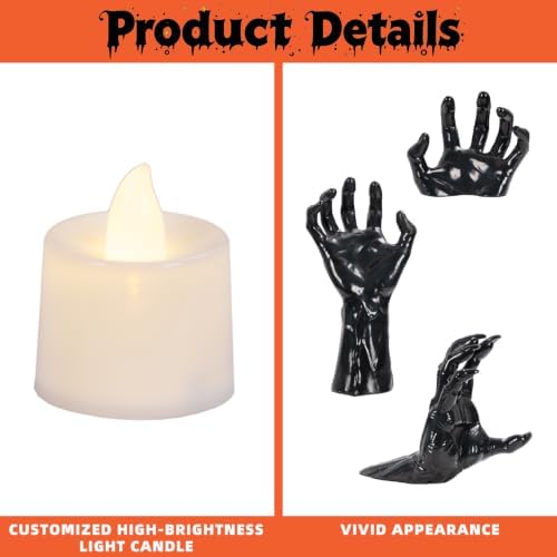 Halloween Wall Decor, 3 PCS Gothic Hands with LED Candles, Scary Decoration