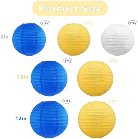 BEISHIDA Blue Yellow White Paper Lanterns 8/10/12 Inch Round Chinese Lamp