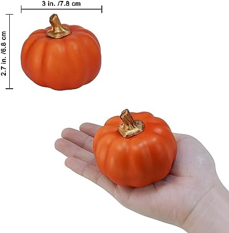 Winlyn 12 Pcs Small Harvest Orange Artificial Pumpkins Decorative Fall Pumpkins Dark Orange Faux Foam Pumpkins for Rustic Farmhouse Halloween Thanksgiving Party Table Centerpiece Autumn Home Décor