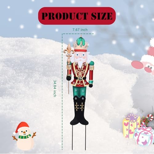 Afirst Christmas Yard Stakes Lighted Up Metal Christmas Yard Decorations LED King Nutcracker with Crown Scepter Lighted Stakes Outdoor Xmas Stake Lawn Pathway Outdoor Decoration