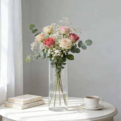 Acrylic Flower Vase Cylinder, 11.81" Tall Clear Plastic Vase for Centerpieces - Shatterproof Wedding, Event & Home Decor Vase, 3.94"X11.81" Tall Round - Clear