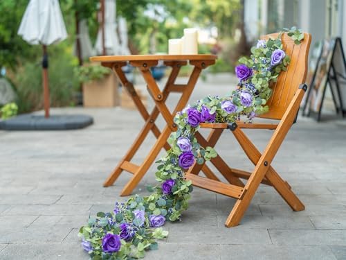 6FT Artificial Eucalyptus Flower Garland with Purple Roses & Baby's Breath