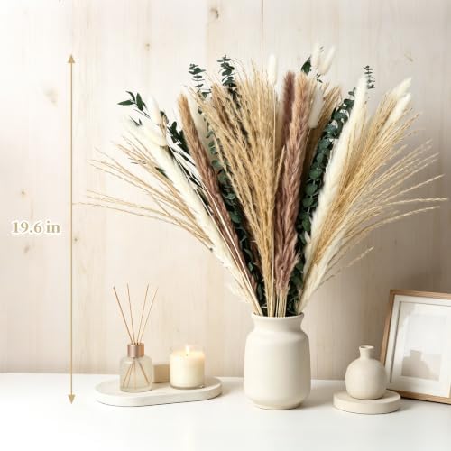 Boho Dried Flower Bouquet with Pampas Grass, Bunny Tail Grass, Reed & Preserved Eucalyptus – Natural Floral Arrangement for Home Decor, Wedding Centerpiece & Vase Filler