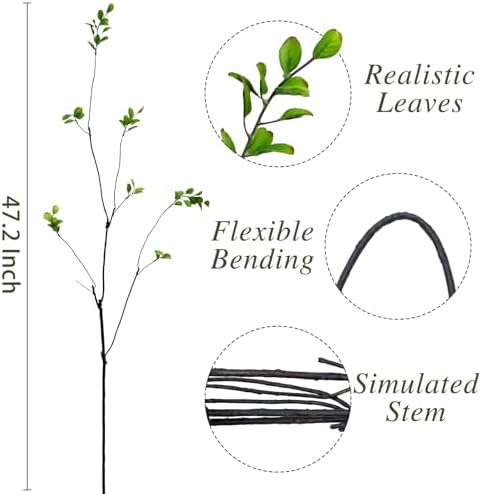 Waipfaru 6PCS Artificial Ficus Branches for Vase, Faux Greenery Stems for Vase Filler, 47in Realistic Flexible Eucalyptus Stems Fake Artificial Twig Plants Indoor Home Tables Centerpieces Office Decor