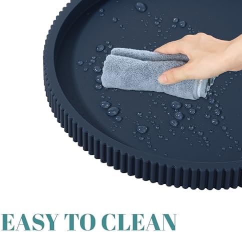 Silicone Bathroom Tray Round Perfume Tray Coffee Table Decor, 12" Dark Blue