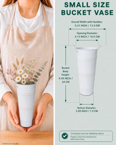 9 Inch Galvanized Flower Bucket, 6 Pack Tabletop Vases for Dried Flowers