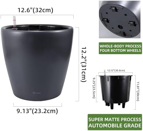 Dexceder 13x12 Self Watering Planter with Wheels (Slate Gray Matte)