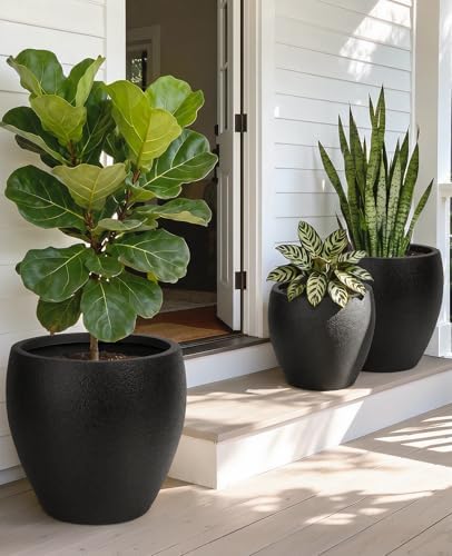 homenote 14.5/12/9.7 Inch Large Plastic Flower Pots with Drainage (3 Pcs)