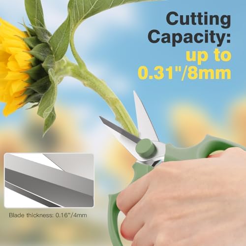 Housolution Flower Scissors, Steel Pointed Pruning Shears, Avocado Green