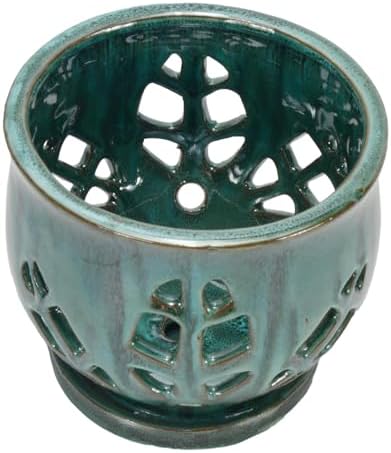 W&W Orchid Pot with Holes and Saucer for Repotting, Green Mix, 6.5"